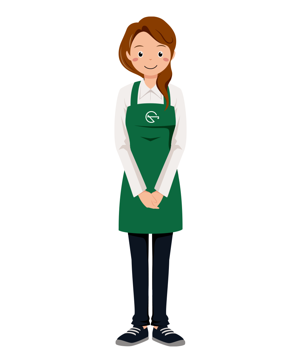 長袖の服を着たコーヒーショップの店員のイラスト