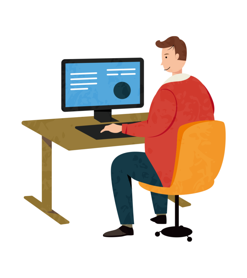 パソコンで図面を描く設計士のイラスト