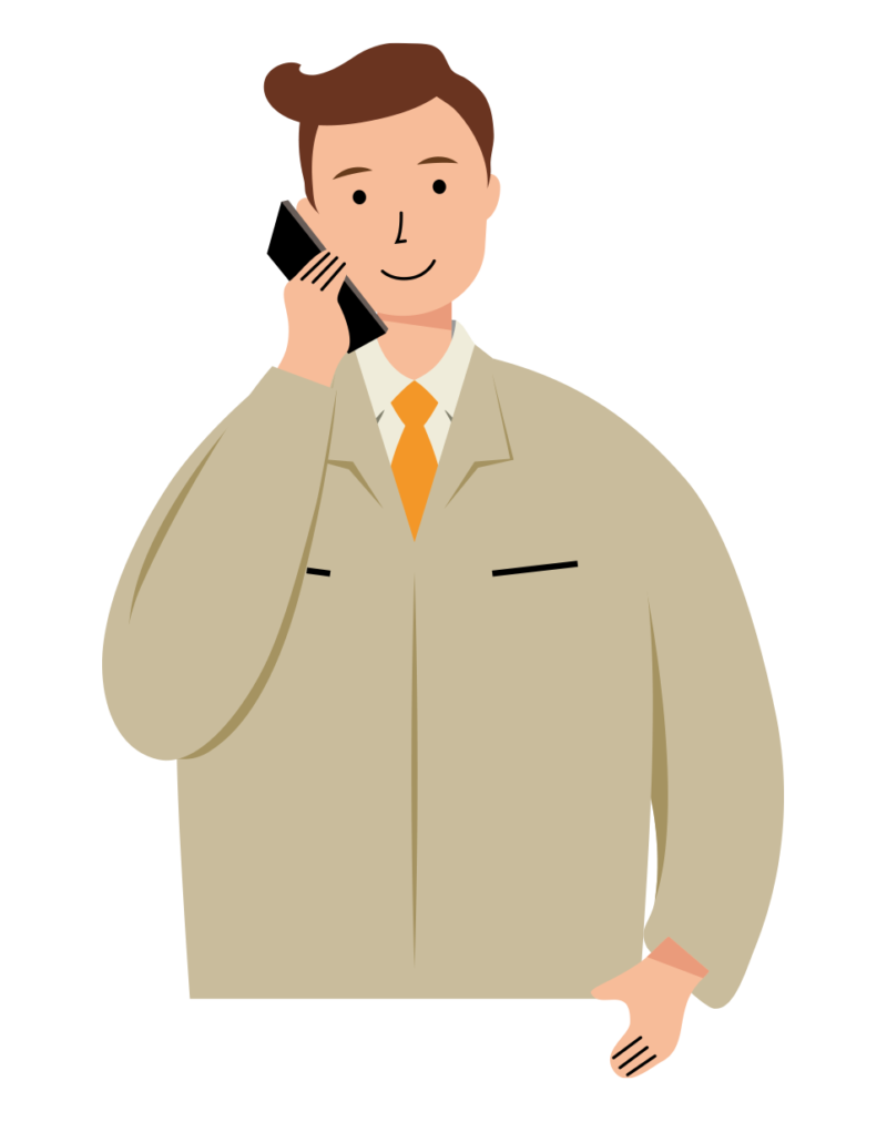 電話で会話する建設現場作業員のイラスト-01-01