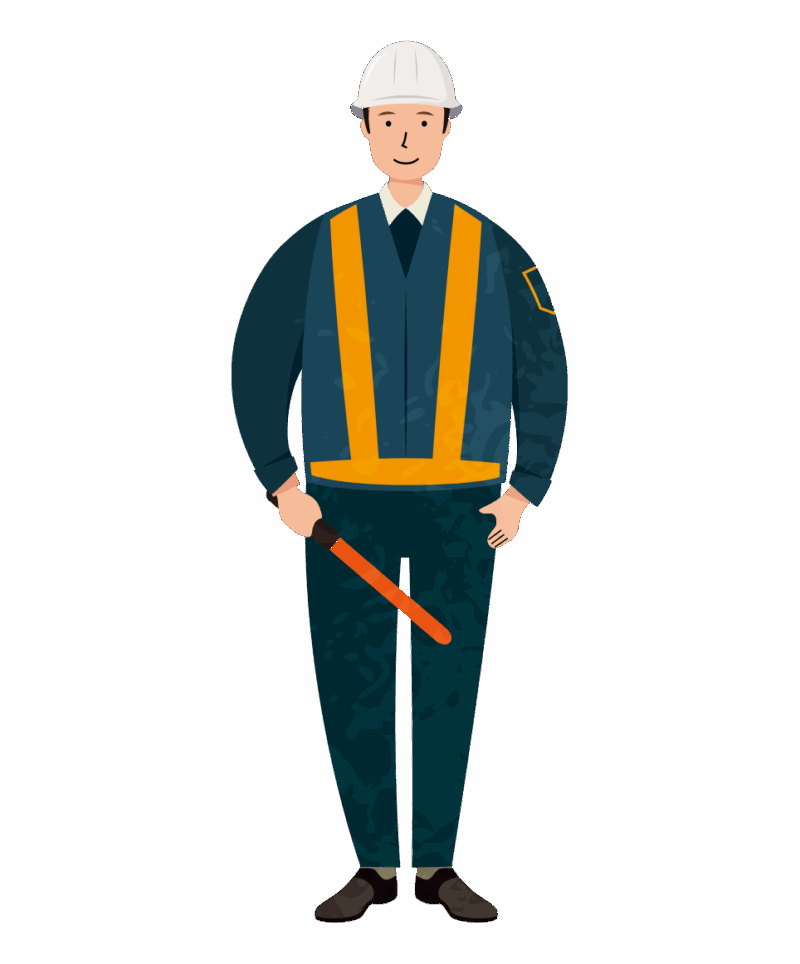誘導棒を持った交通誘導員のイラスト（服装色違い）