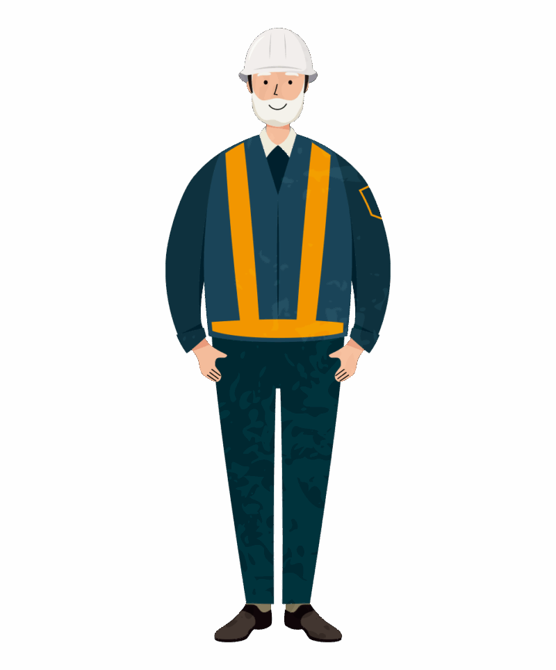 年配者の交通誘導員のイラスト（服装色違い）