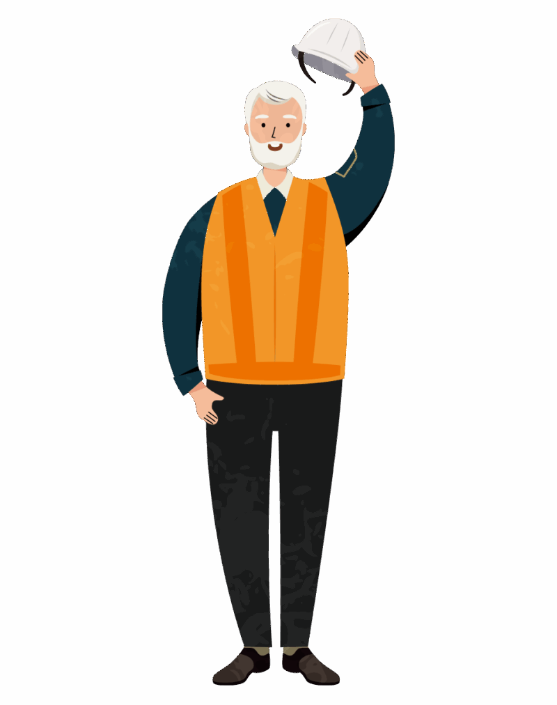 笑顔で挨拶をする年配者の交通誘導員のイラスト