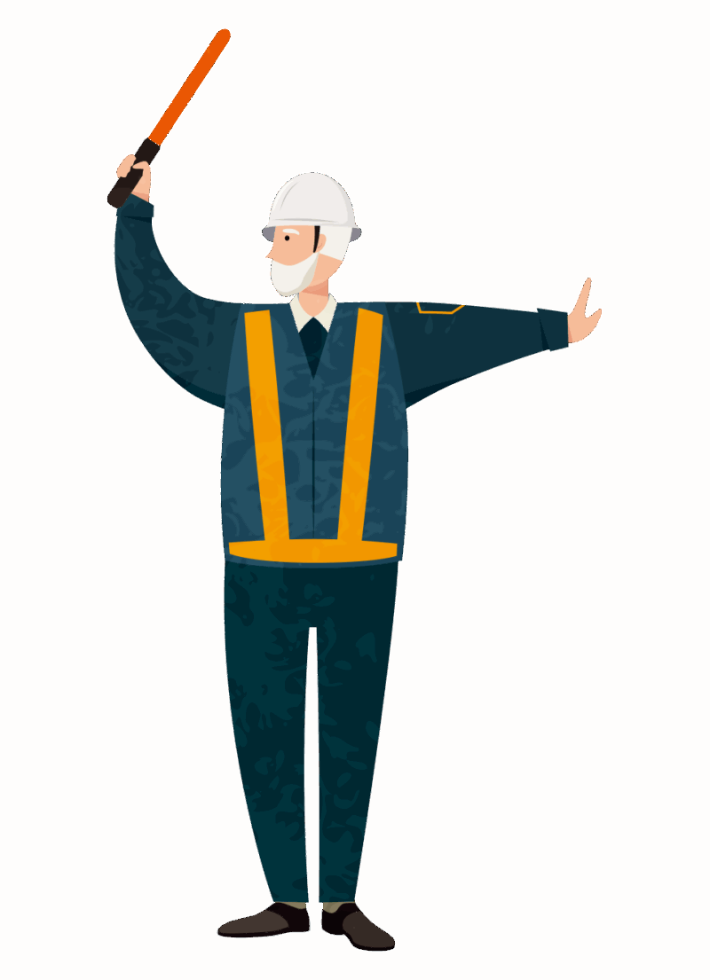 交通整理をする年配者の交通誘導員のイラスト（服装色違い）