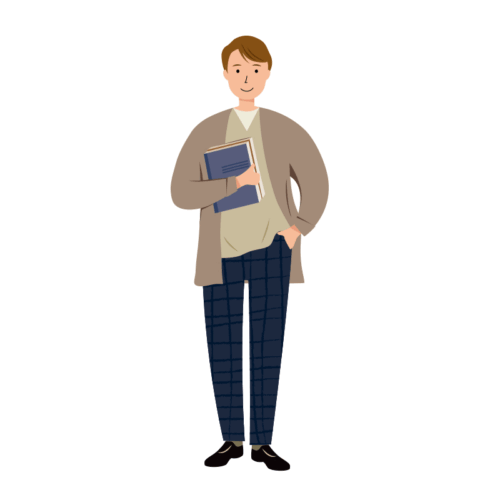 資料やノートを持った男性のイラスト