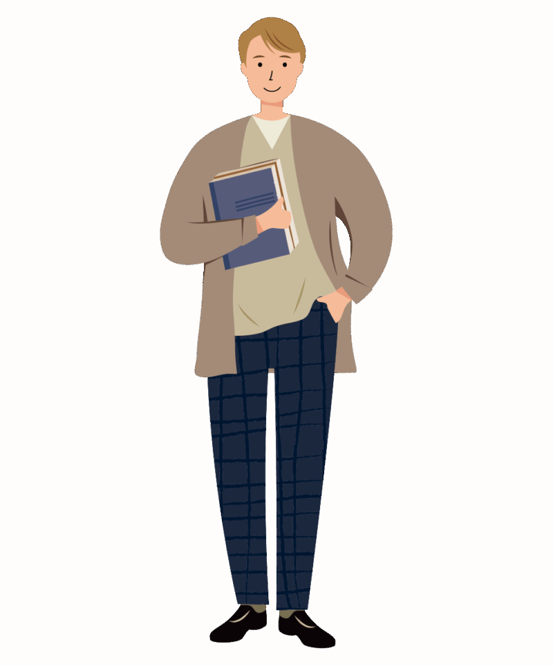 資料やノートを持った男性のイラスト