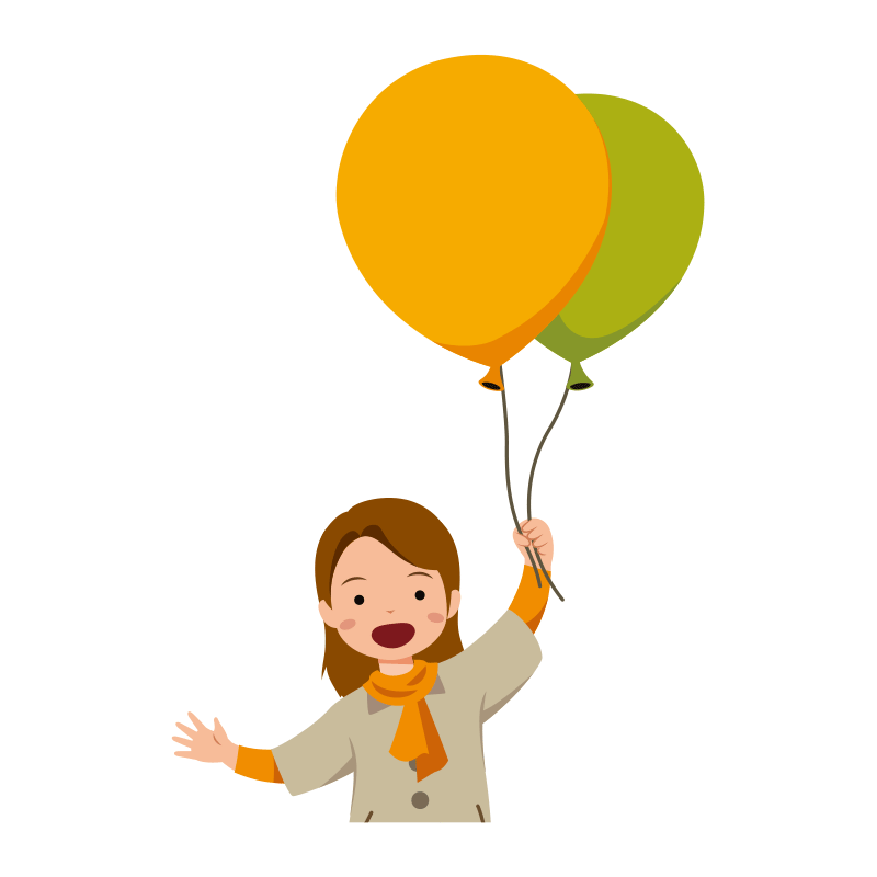 風船で遊ぶ女の子のイラスト-上半身
