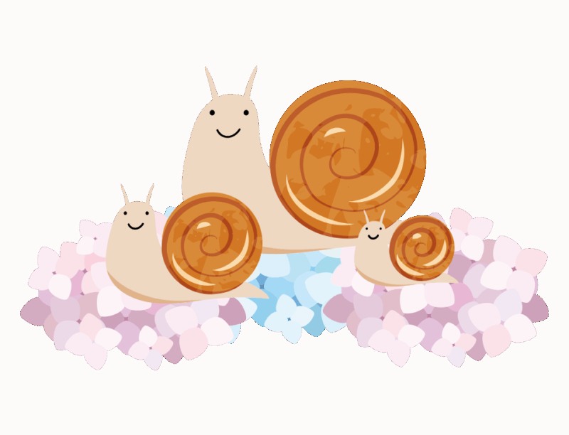 アジサイの花とカタツムリのイラスト