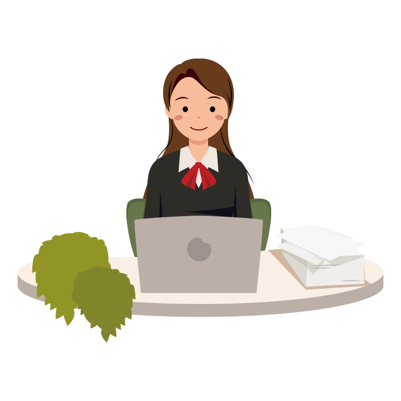 デスク仕事をする制服姿のOLイラスト-上半身