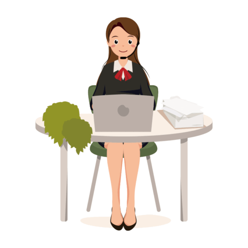 電話の対応をする制服姿のOLイラスト