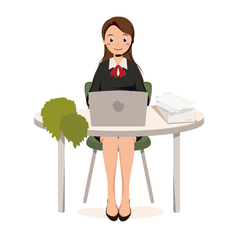 電話の対応をする制服姿のOLイラスト