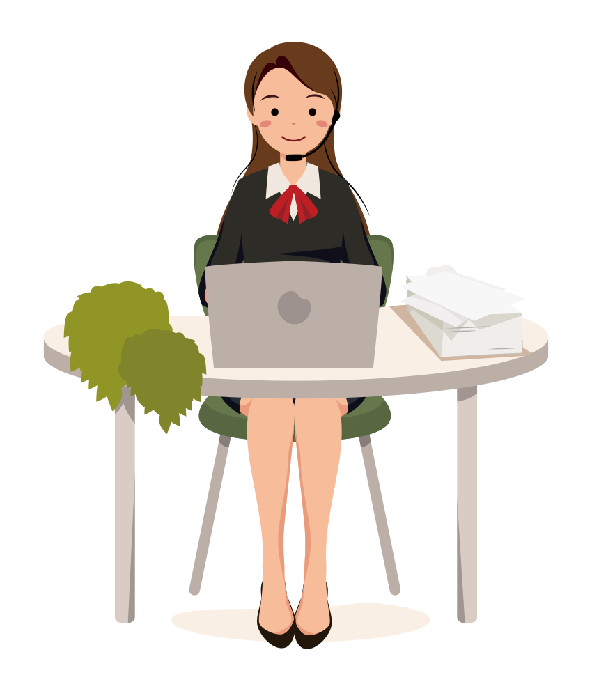 電話の対応をする制服姿のOLイラスト