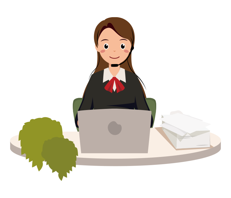 電話の対応をする制服姿のOLイラスト-上半身