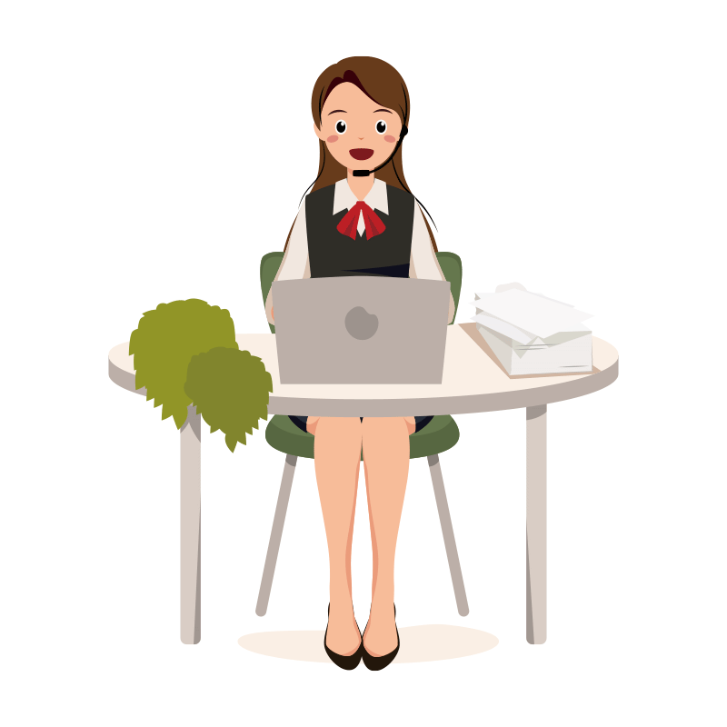 元気に電話対応するOLイラスト