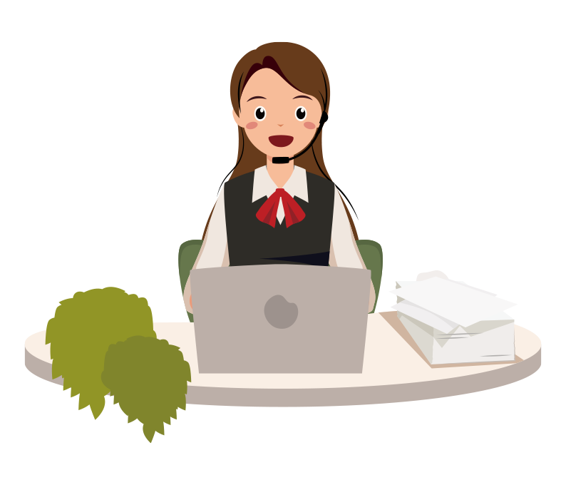 元気に電話対応するOLイラスト-上半身