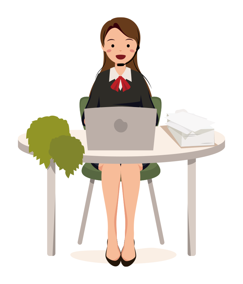 元気に電話対応する制服姿のOLイラスト