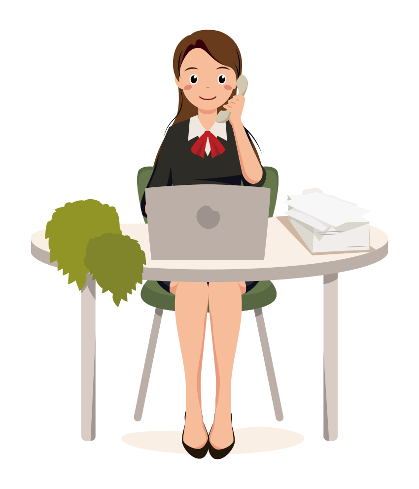 受話器で電話の対応をするOLイラスト