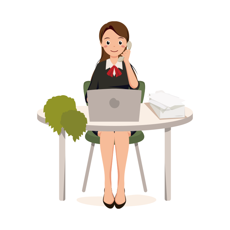 受話器で電話の対応をするOLイラスト