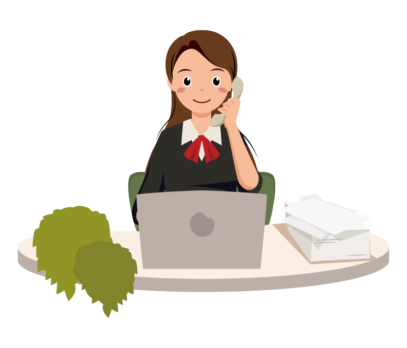 受話器で電話の対応をするOLイラスト-上半身