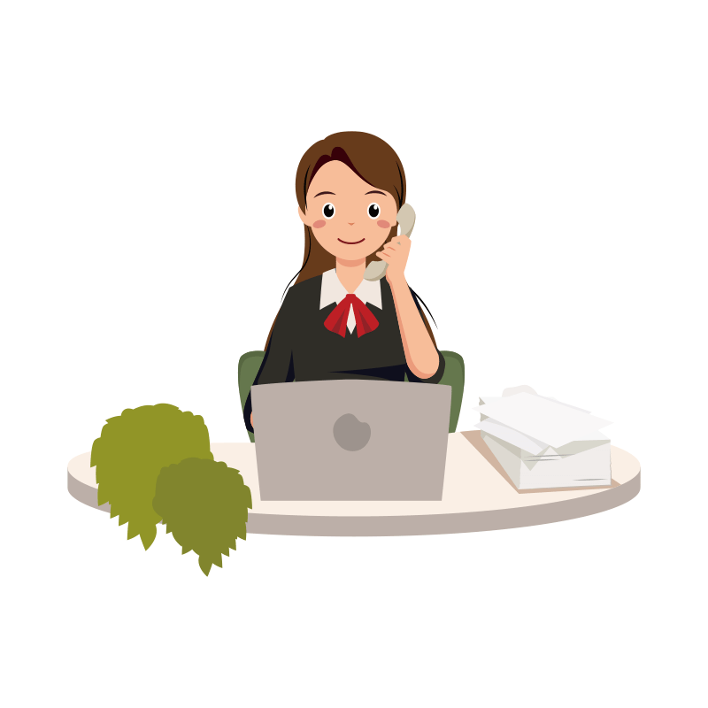 受話器で電話の対応をするOLイラスト-上半身