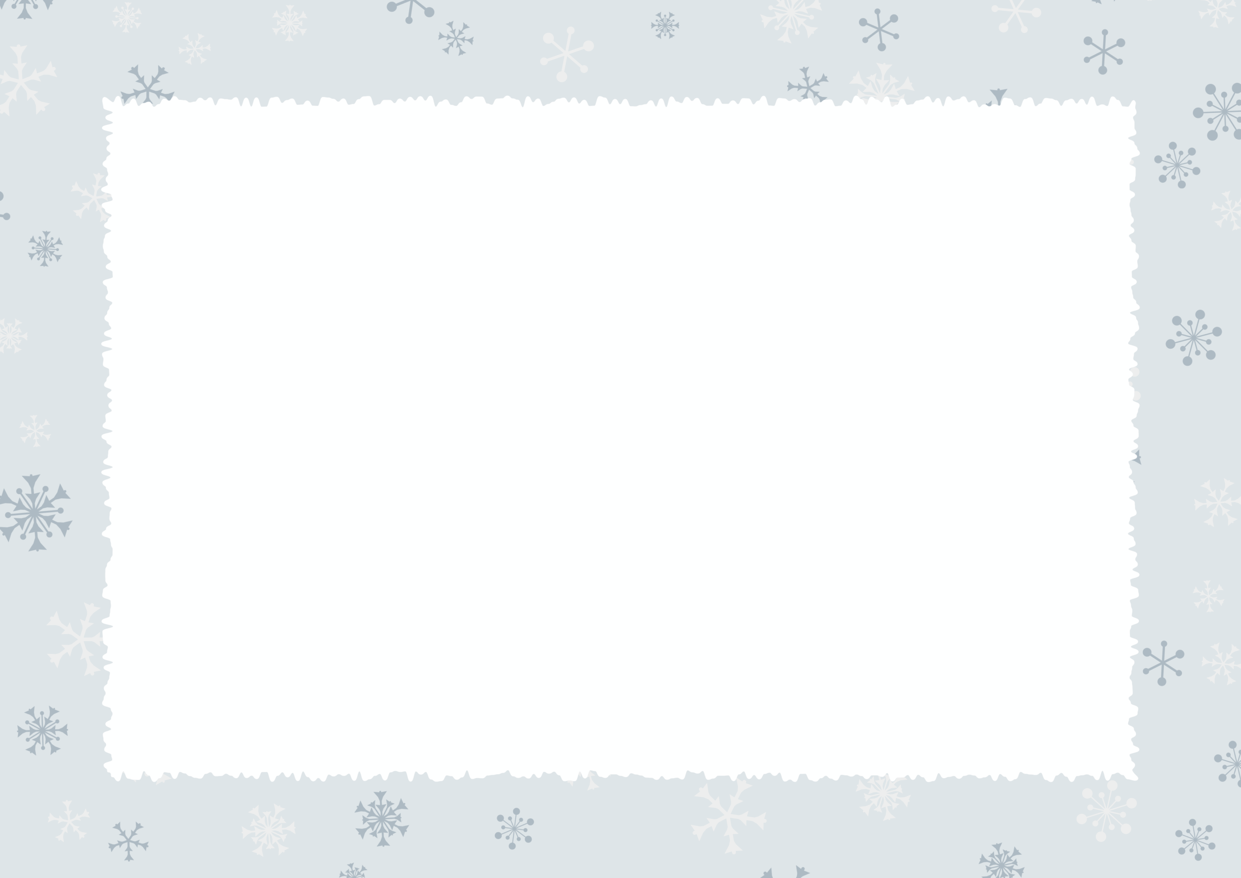 A4背景横-ランダムな雪の結晶と白枠-01