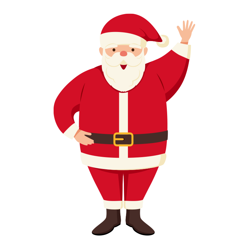 足を閉じで左手を上げているサンタクロースのイラスト