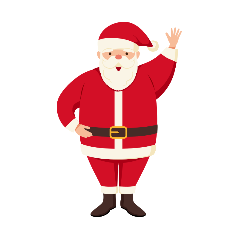 足を閉じで左手を上げているサンタクロースのイラスト