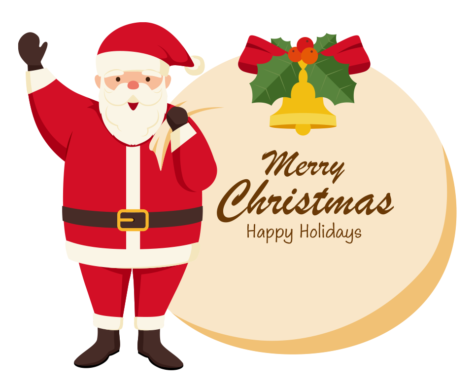 大きなプレゼントの袋を抱えたサンタクロースのイラスト