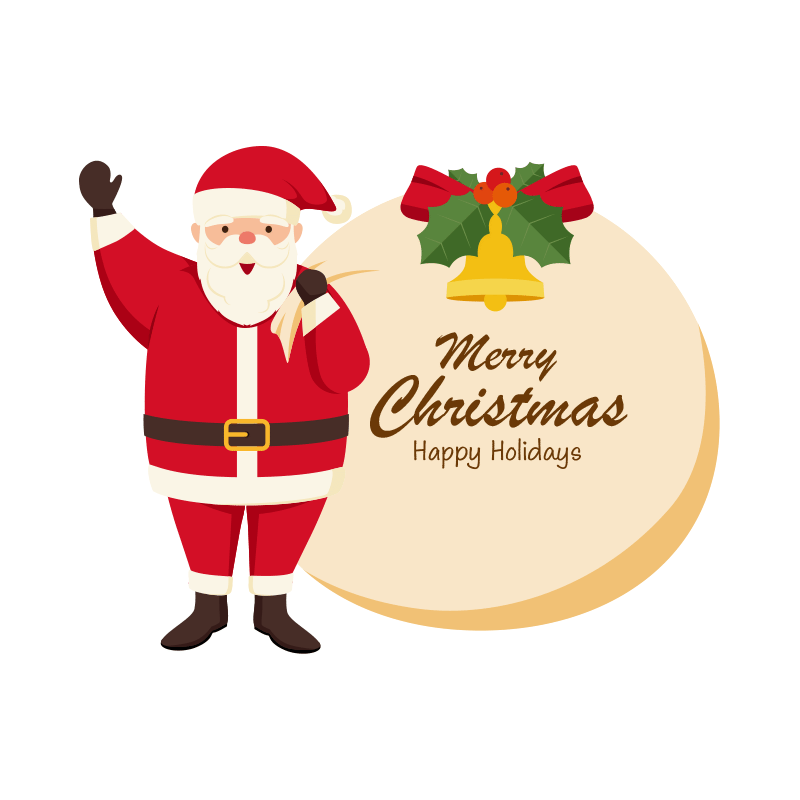 大きなプレゼントの袋を抱えたサンタクロースのイラスト