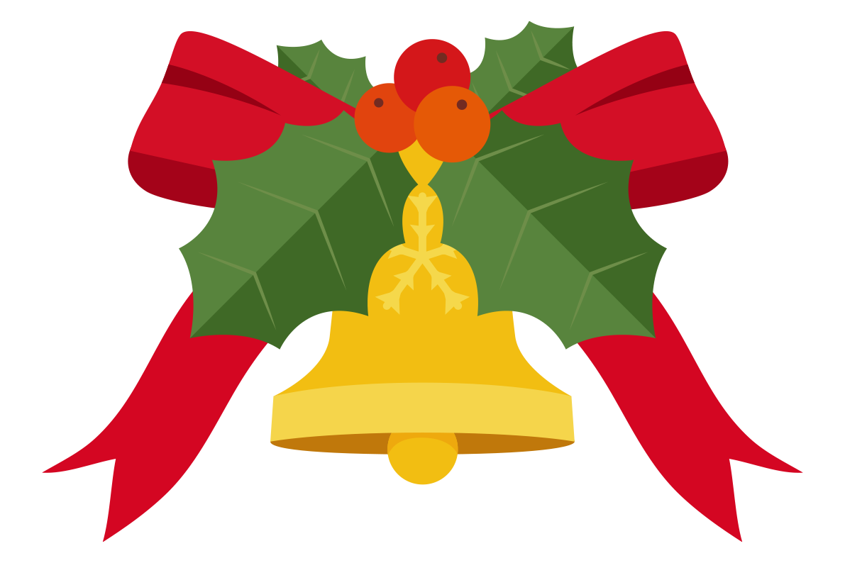 クリスマスベルと赤いリボンのイラスト