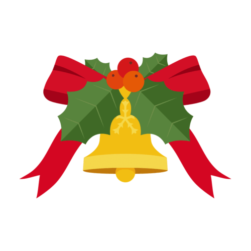 クリスマスベルと赤いリボンのイラスト