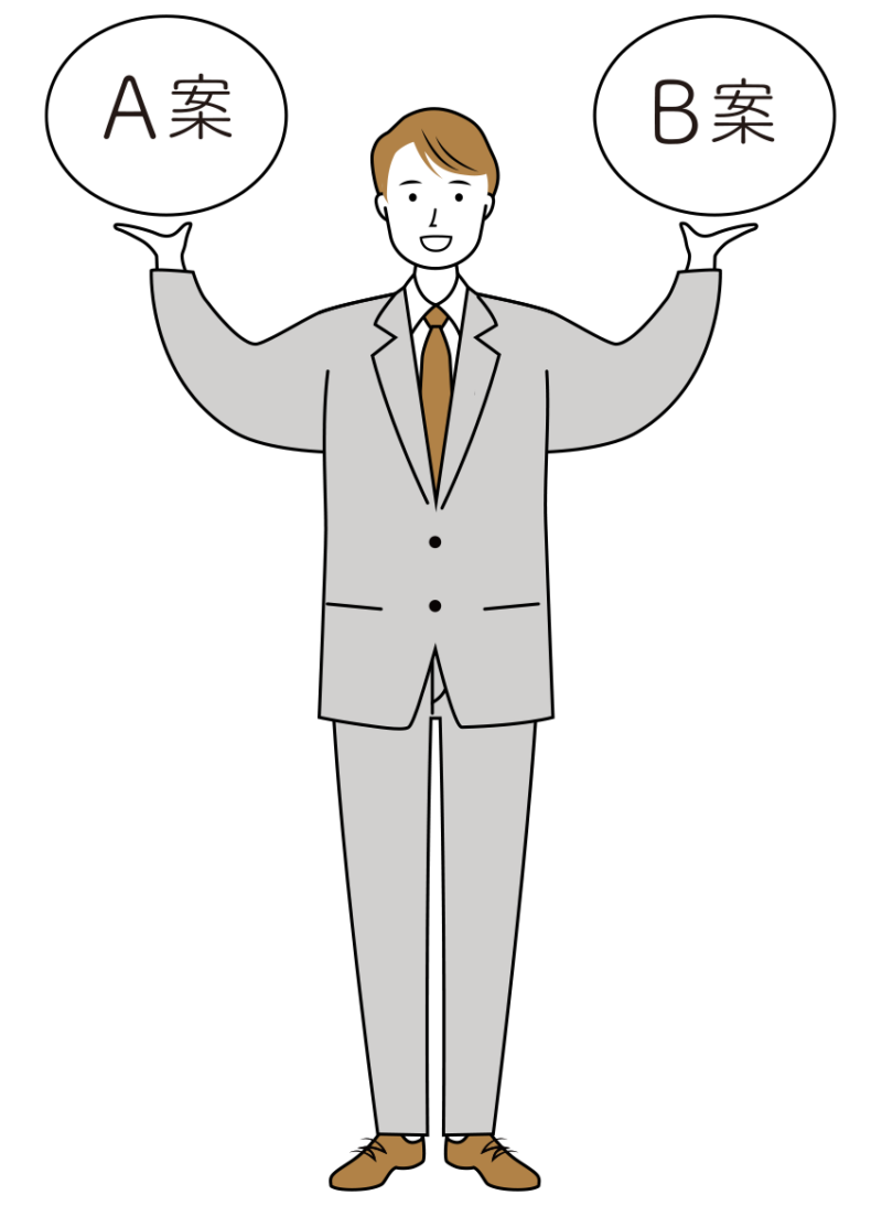 笑顔で事業の提案をするビジネス男性のイラスト