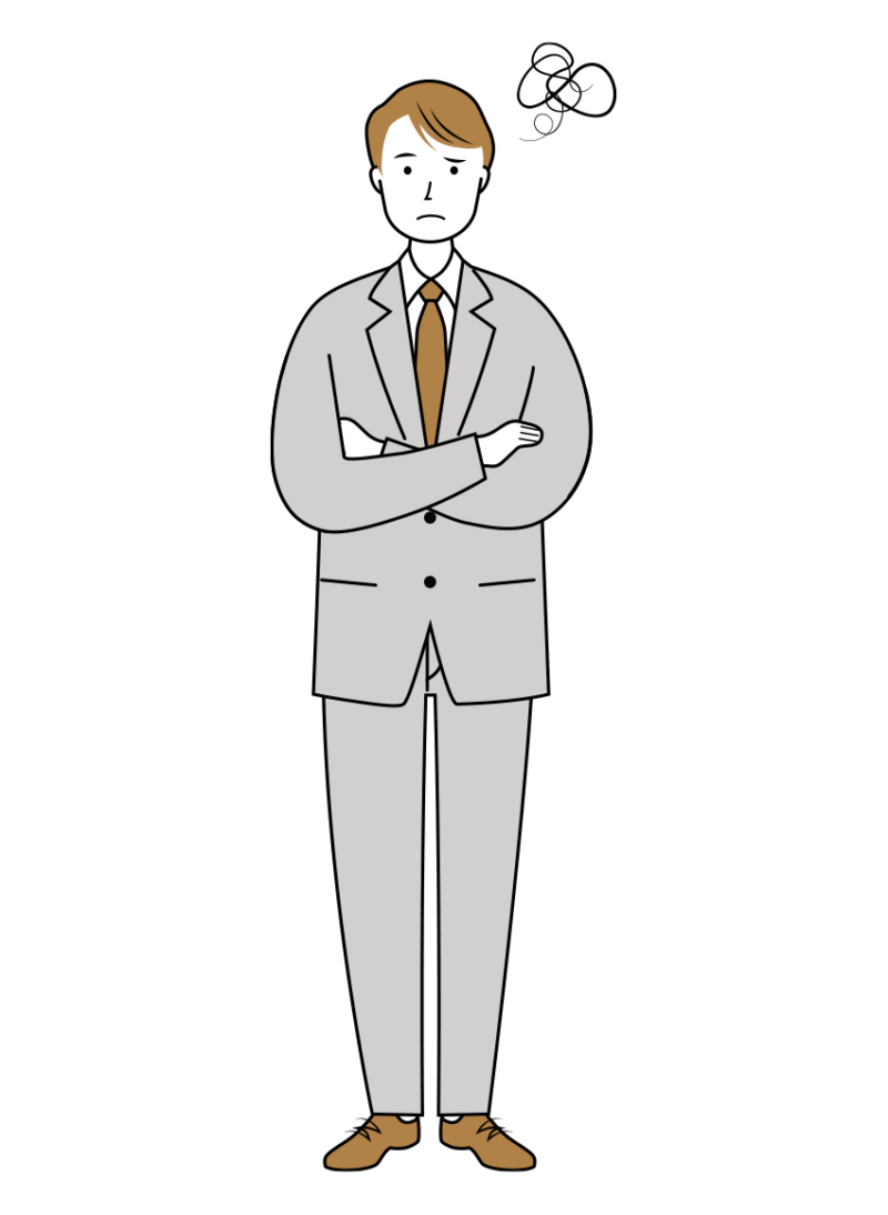 腕組みをして悩むビジネス男性のイラスト