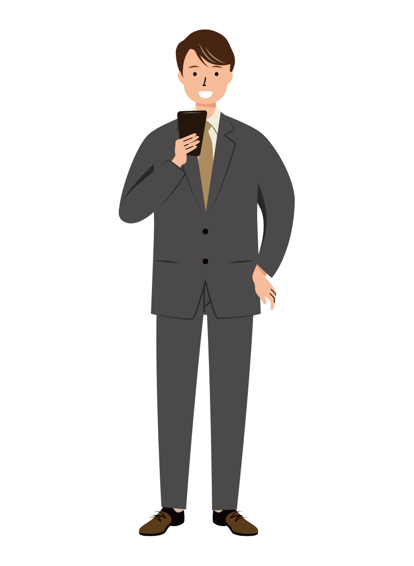 楽しそうにスマホを見ているビジネス男性のイラスト