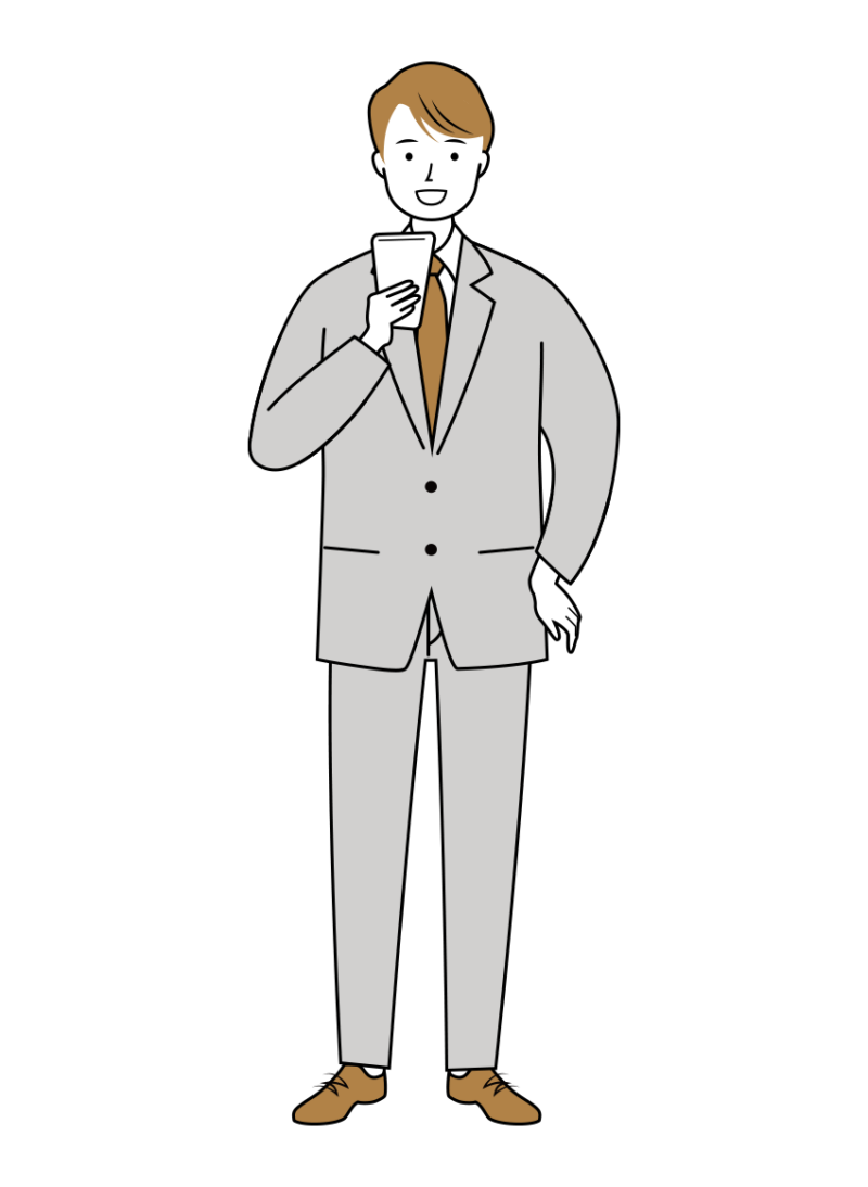 楽しそうにスマホを見ているビジネス男性のイラスト