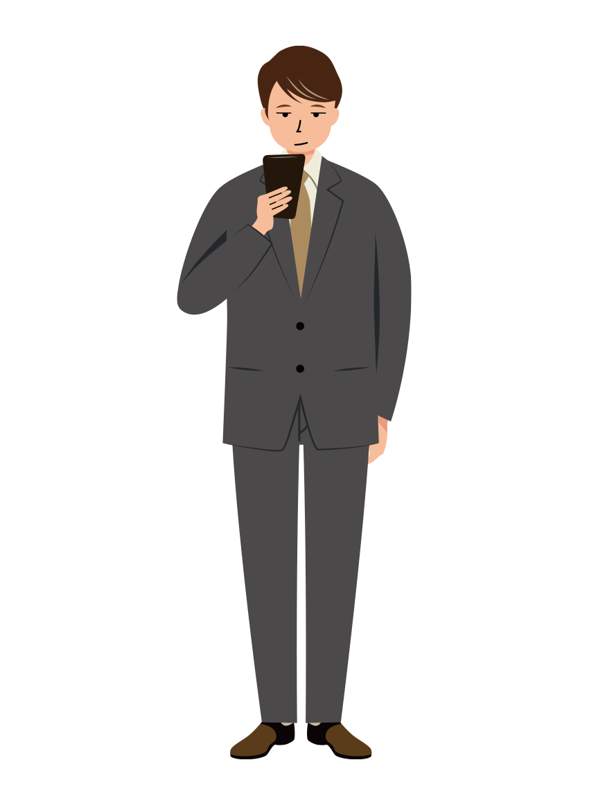 ジト目でスマホに夢中になるビジネス男性のイラスト