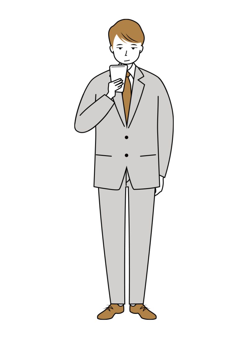 ジト目でスマホに夢中になるビジネス男性のイラスト