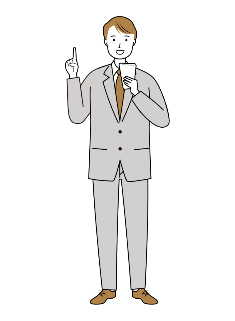 スマホで手続きをする笑顔のビジネス男性のイラスト