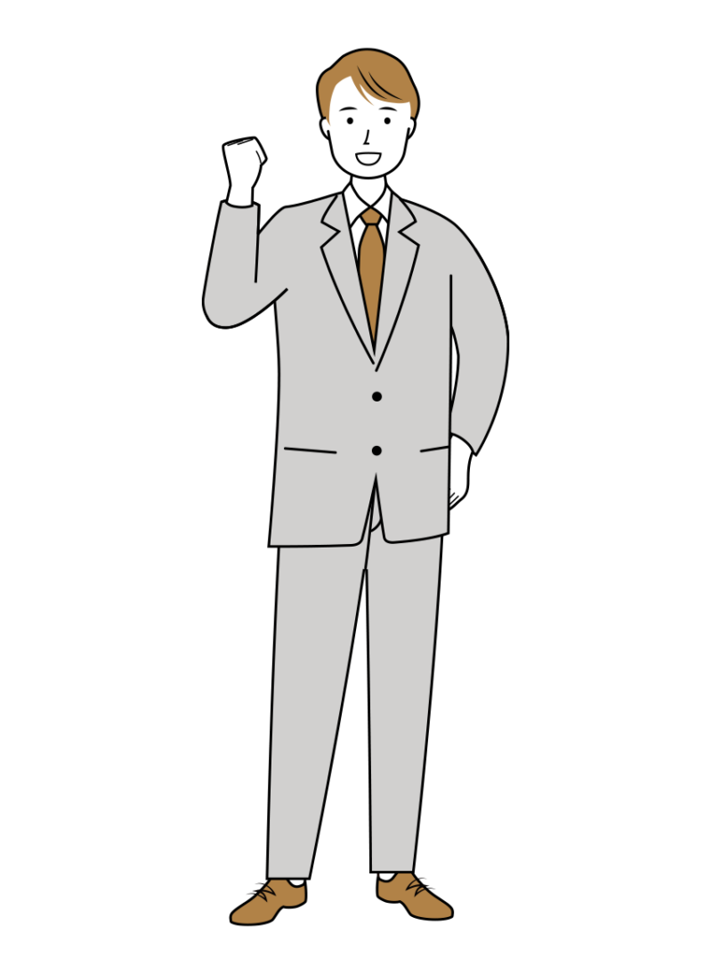 笑顔でガッツポーツをするビジネス男性のイラスト
