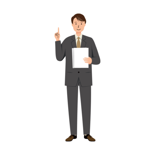 資料を読み上げるビジネス男性のイラスト