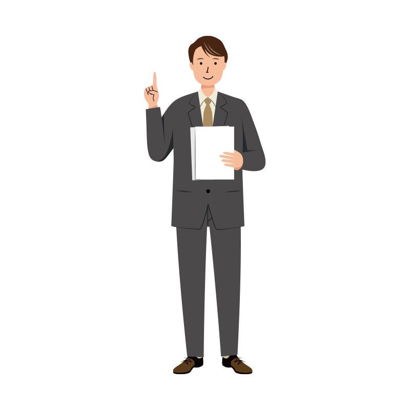 資料を読み上げるビジネス男性のイラスト