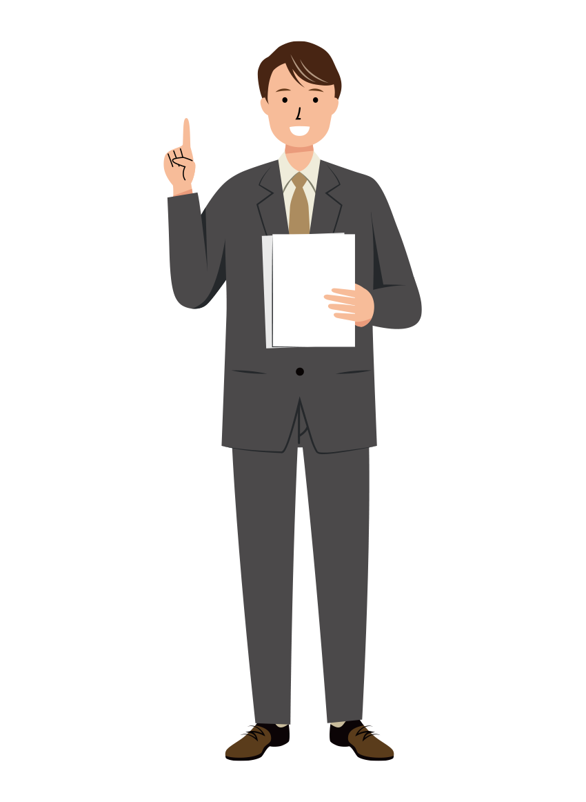 資料を読み上げる笑顔のビジネス男性のイラスト