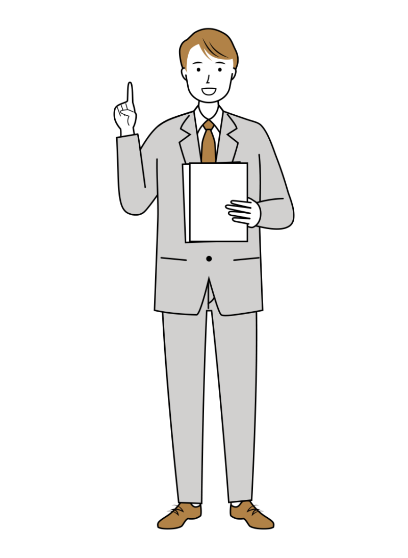 資料を読み上げる笑顔のビジネス男性のイラスト