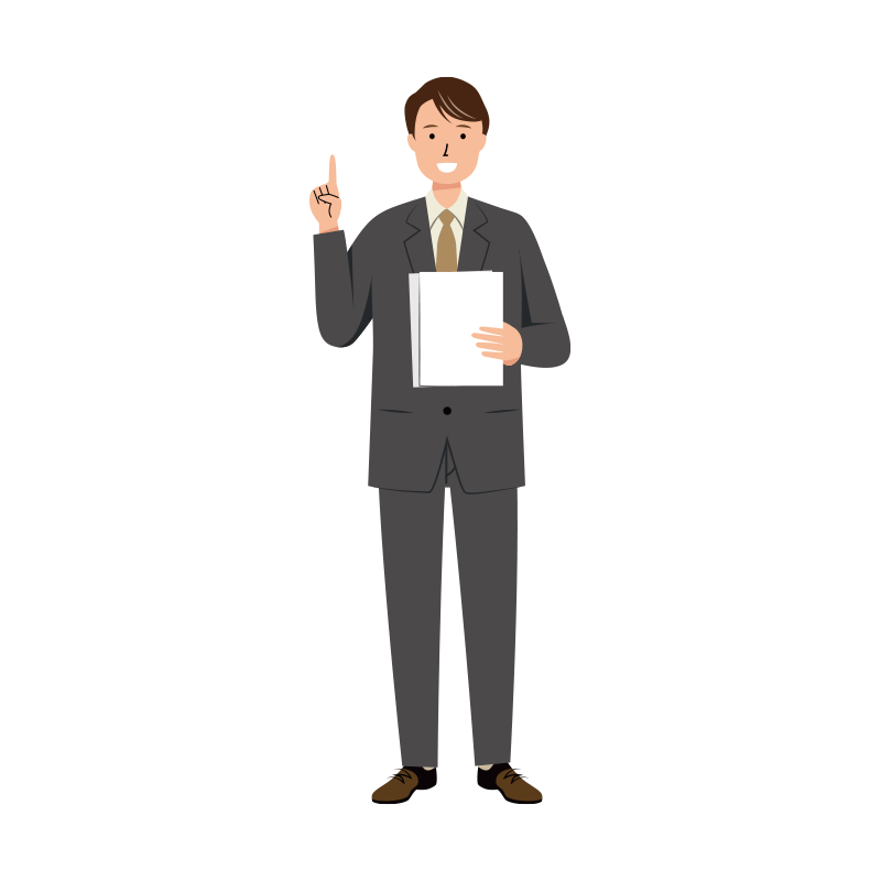 資料を読み上げる笑顔のビジネス男性のイラスト