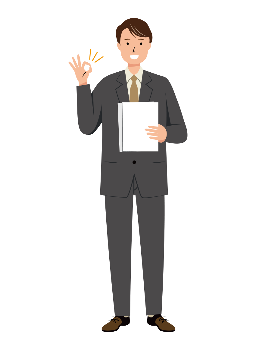 笑顔でOKサインを出すビジネス男性のイラスト