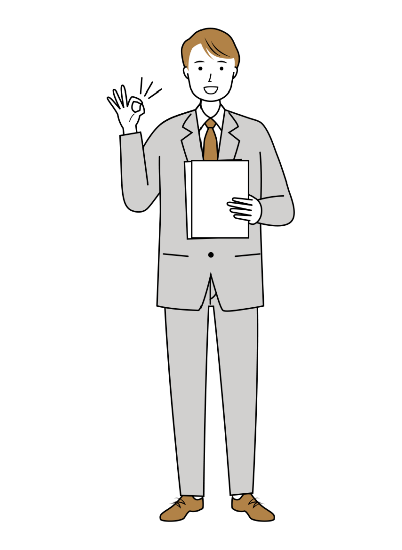 笑顔でOKサインを出すビジネス男性のイラスト