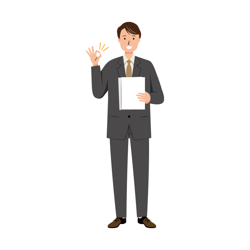 笑顔でOKサインを出すビジネス男性のイラスト
