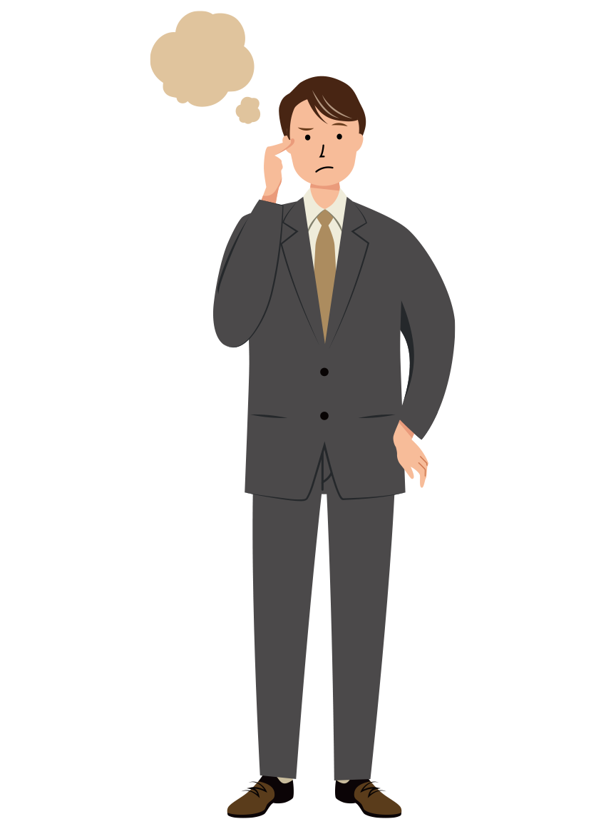 考え悩んでいる男性ビジネスのイラスト