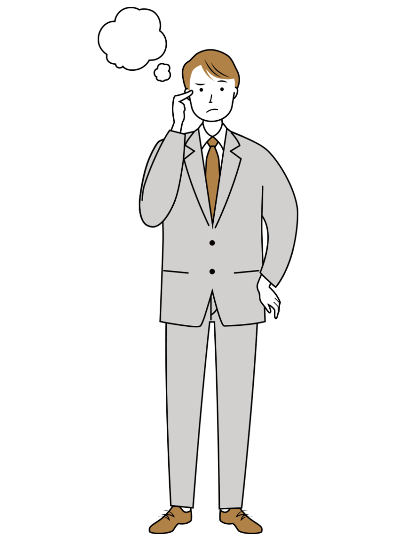 考え悩んでいる男性ビジネスのイラスト