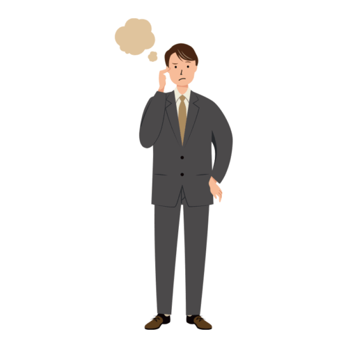 考え悩んでいる男性ビジネスのイラスト