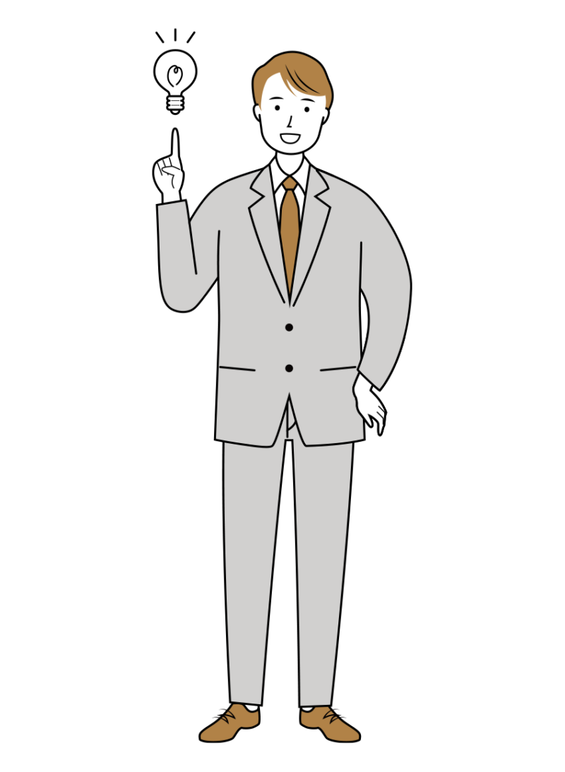 ひらめきに喜ぶ男性ビジネスのイラスト